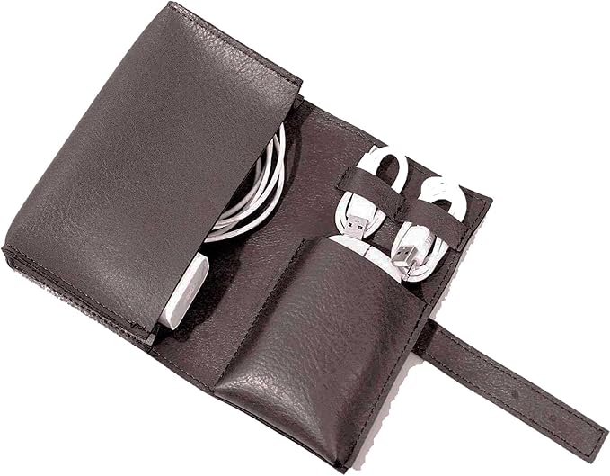 Vintage PU leather Electronic organizer travel case,cord organizer travel, Leather charger shortage for essentials mouse, adapter, cables (Dark coffee)