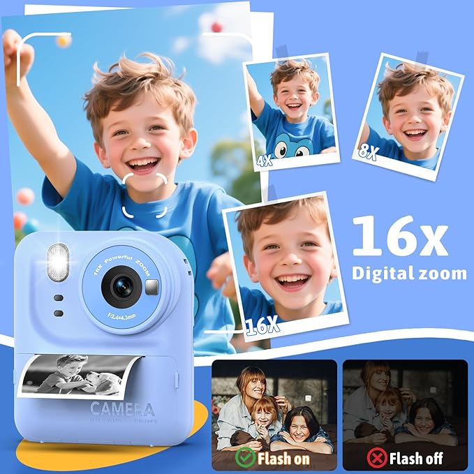 Okaloka Kids Instant Print Camera Toys,1080P HD Toddler Digital Video Camera,Christmas Birthday Gifts for Girls Boys Age 3-12 Year Old - 32G SD Card Included (Blue)