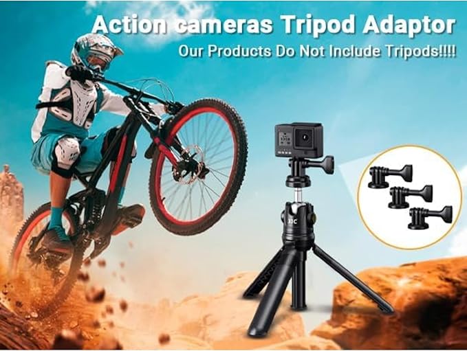 3-Pack Action Camera Tripod Adapter for DJI Osmo Action 5 pro 4 3 Ace Pro 2 Hero 13 12 11 10 Brave 4 7 EK7000, Clamp Adapter for Standard 1/4"-20 Tripod Selfie Stick Monopod Ball Head for Vlogging