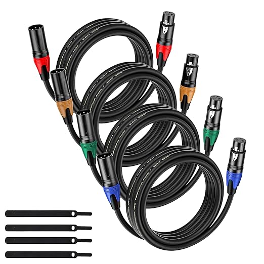 XLR Cable 10FT 4Pack Black- Premium Balanced Microphone Cable 3-Pin XLR Male to Female Mic Speaker Cable, Pure Copper and Plated Conductors