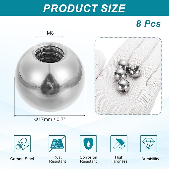 PATIKIL 8Pcs 17mm Ball Nuts Knob, M8 UNC Female Threaded Steel Swivel Ball Joint Adapter Converter for Super Clamp Camera Hot Shoe Mount Light Tripod Phone Holder, Silver