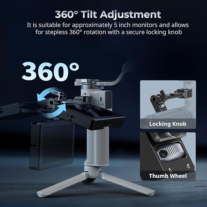 SmallRig Adjustable Camera Monitor Mount with Quick Release NATO Clamp, Cold Shoe Mount, Anti-Twist Design for DJI RS 4 Mini/RS 2 / RSC 2 / RS 3 / RS 3 Pro/RS 3 Mini - 5337