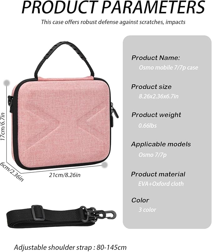Hard Case for Osmo Mobile 7P / 7, Portable Storage for OM 7P/7, Shoulder Bag for DJI OM 7 /7P Smartphone Gimbal Stabilizer Accessories Case, Pink