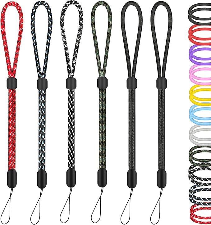 Hukado Hand Wrist Strap Lanyard, 6 Pack 8inch Adjustable Nylon Wristlet Straps Keychain String for Cell Phone Case Holder, AirPods Pro 2 2022, Camera, Key, GoPro, USB Drive, Ski Glove (Multi-Color)
