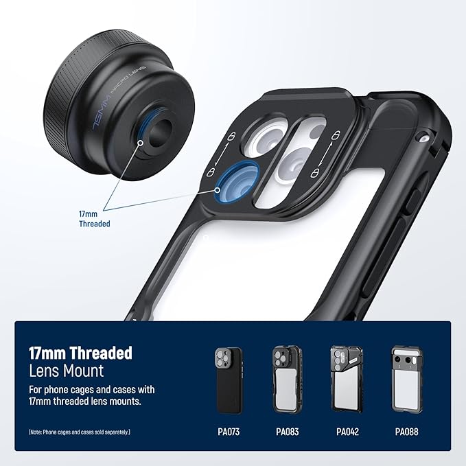 NEEWER 75mm Macro Phone Camera Lens with 17mm Threaded Lens Clip, 3X Magnification, 5 Elements in 5 Groups for Backplate, Phone Cage, Case Compatible with iPhone Samsung Android, LS-73