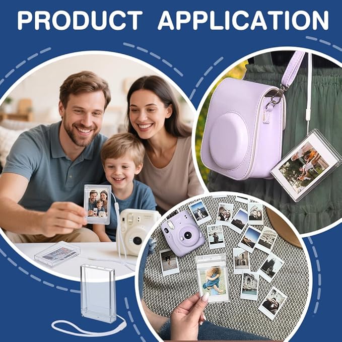 FINGERINSPIRE 3PCS Picture Holder Storage Case Plastic Instant Camera Film Accessories 3.4x2.1inch Rectangle Clear Photo Pouch Travel Photo Holder Protective Case with Wrist Lanyard for 3inch Photo