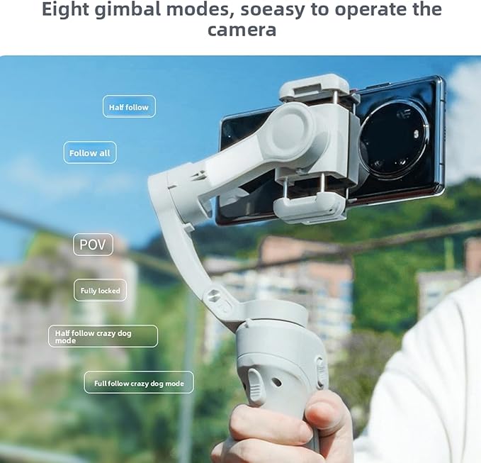 PUSOKEI 3-Axis Phone Gimbal Stabilizer with AI Tracking & Fill Light, Foldable Handheld for Vlog Video Recording, 8-Hour Battery, Compatible with Smartphones