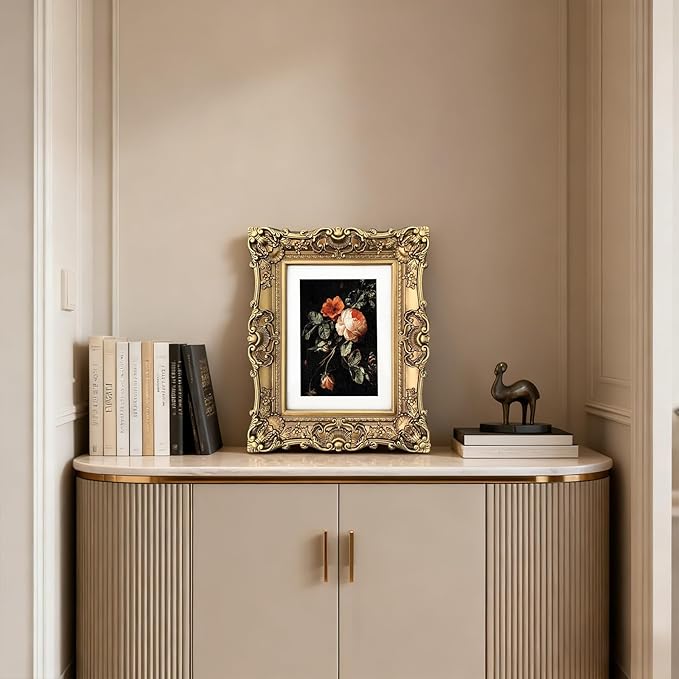 Vintage Picture Frames 6x8, Antique Gold Frame ,Ornate Baroque Photo Frame with Acrylic Glass Front, Tabletop Wall Hanging, Photo Display,Gift Ideas