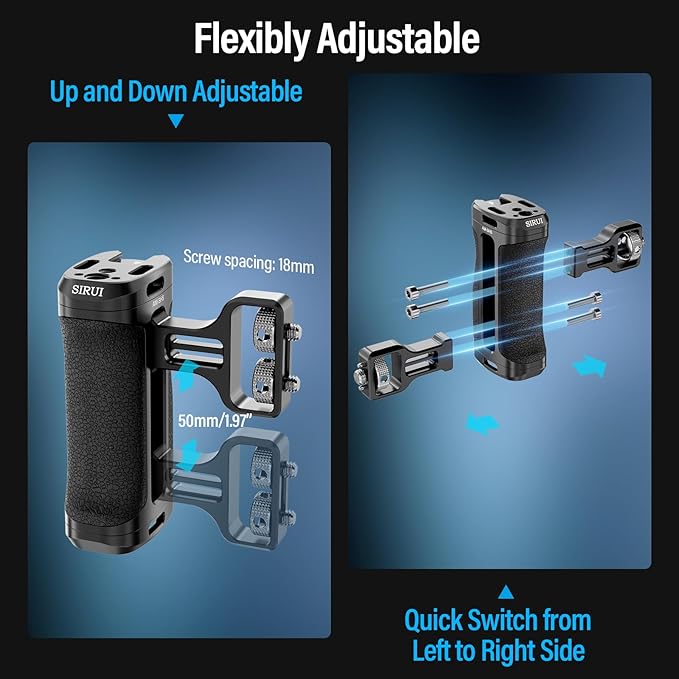 SIRUI Side Handle with Locating Mount for ARRI and Dual 1/4" Screw Mount Optional, Lightweight Camera Handgrip with Cold Shoe, Multiple Threads, Up and Down Adjustable Side Grip, AM-SHS(Pack of 1)