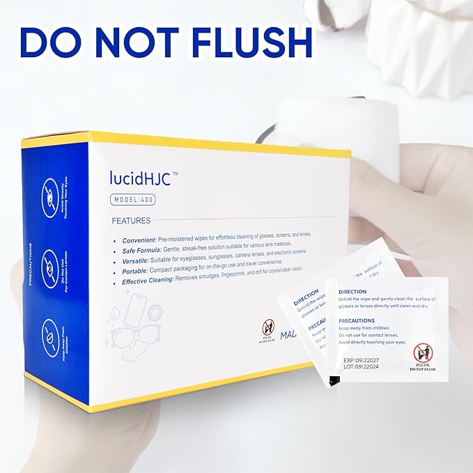 LucidHJC Lens Wipes for Eyeglasses/Camera Lenses,and Screens of cellphones/laptops/Computers .Cleaning Spots or dirts. Wrapped Individually Paper Wipes, Count 400