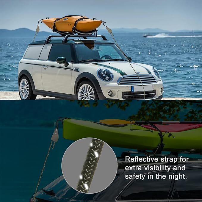 Ayaport Kayak Rope Tie Down 14ft Olive Drab Ratchet Straps Bow and Stern Ratcheting Tie Downs Rope Hanger Kayak and Canoe Accessories