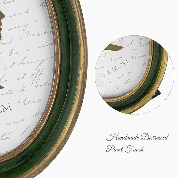 AELS 5x7 Inch Vintage Picture Frame, Elegant Antique Photo Frames with Glass Front, Photo Display, Tabletop Wall Hanging, Gift Ideas, Green Oval with Gold Trim
