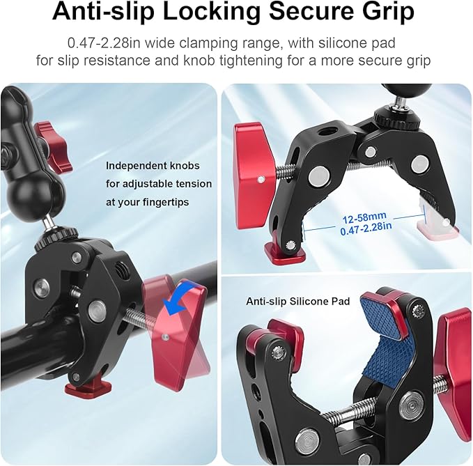 Super Clamp Mount with 360°Ballhead Magic Arm,Universal Mount with Quick Release Adapter for DSLR Camera,Led Lights,Action Cameras,and More