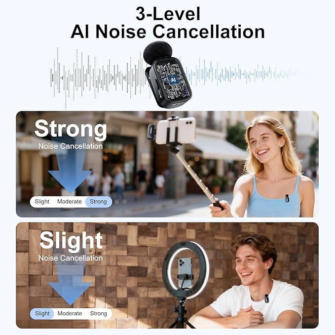 Mini Wireless Microphone for iPhone Android Tablets, Lapel Mic with Noise Reduction, 30h Charging Case, 3 Voice Changer, Plug & Play Mini Mic for iPhone Vlogging, Video Recording, Podcast