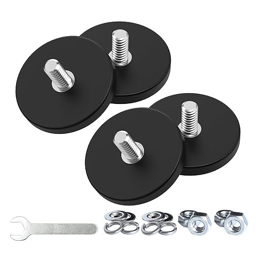 Magnetpro 4 Pieces Strong Rubber Coated Mounting Magnets Anti-Scratch & Anti Corrosion, Over 30 LB Adhesive Power, with 1/4"-20 Stainless Steel Male Thread and Nut for PTZ, Camera