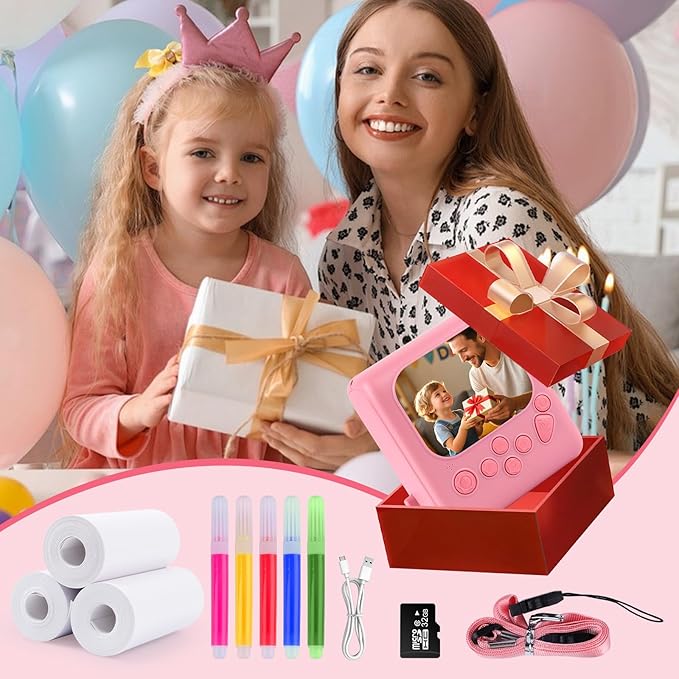 Kids Instant Print Camera,1080P Digital Camera for Kids with 32GB Card, for Grandkids,4 6 7 8 9 10 Year Old Girls Boys Birthday Gifts, Instant Print Toys for Girls 6-8 8-10