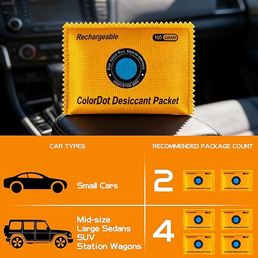 8Pack (100g Each) Rechargeable Silica Gel Desiccant Packs, Color-Indicating Moisture Absorbers for Storage Bins, Suitcases, Safes, 3D Filaments, Electronics