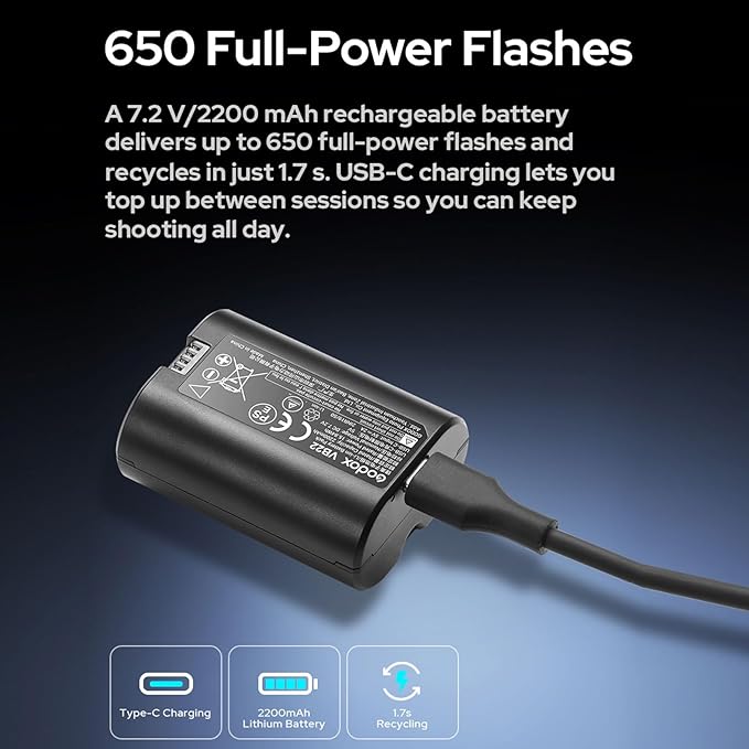GODOX V480F V480-F TTL Camera Flash for Fujifilm, GN50 Speedlite 650 Flash Number 1/8000s HSS 1.7s Recharge Time Built-in 5600K LED Adjustment Light with Diffuser Compatible with Fujifilm Cameras