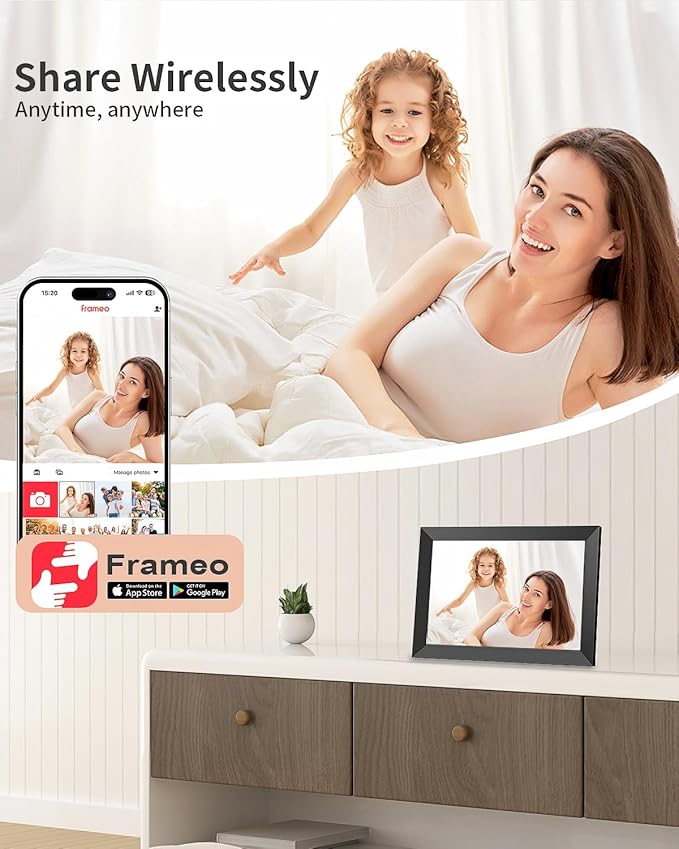 Frameo Digital Picture Frame, 10.1 Inch Smart WiFi Digital Photo Frame Electronic with 1280x800 HD IPS Touch Screen, Auto-Rotate, Wall Mountable, Share Photos/Videos Instantly via Frameo App