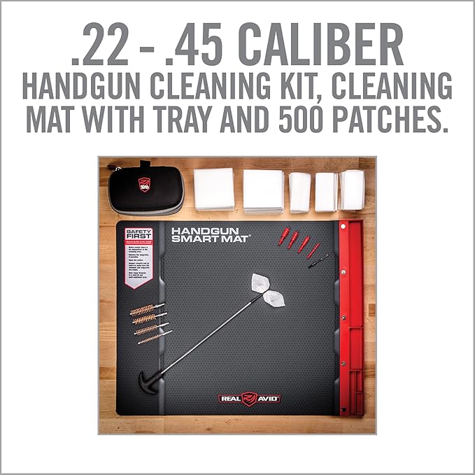 Real Avid Handgun Cleaning Kit | Includes Gun Cleaning Mat 19x16 with Magnetic Parts Tray & Gun Cleaning Supplies for 22, 357, 38, 380, 9mm, 40, 41, 44, 45 Caliber Pistols (Choose Style Below)