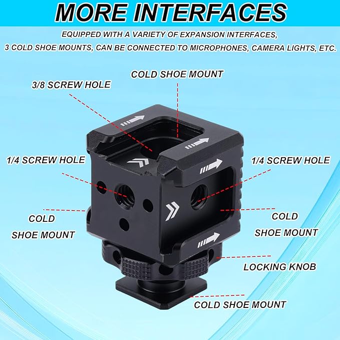 BOXOB Cold Shoe Mount Adapter with Hexagon Wrench, Aluminum Alloy Triple Cold Shoe Mount Camera Extension Bracket Attachment Compatible with Nikon DSLR/SLR Accessories
