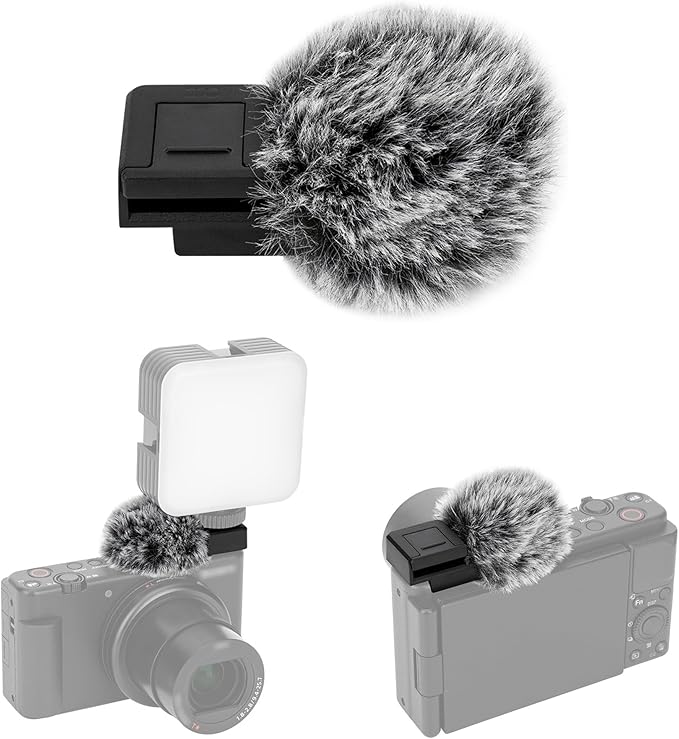 JJC Cold Shoe Wind Muff for Sony ZV-E10 II ZVE10 ZV-1F ZV1F ZV-1 II ZV1 ZV-E1 ZVE1 Vlog Cameras, Furry Windshield with Cold Shoe Mount Adapter for LED Light Microphone Attachment Vlogging Accessories