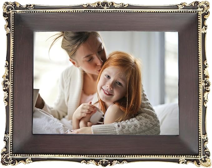 Hymmah 5 * 7inch Wallet Picture Frame Vintage Photo Frame Ornate Textured Hand-Crafted Resin Frame with Easel&Hook for Tabletop&Wall Display,Photo Gallery,Art
