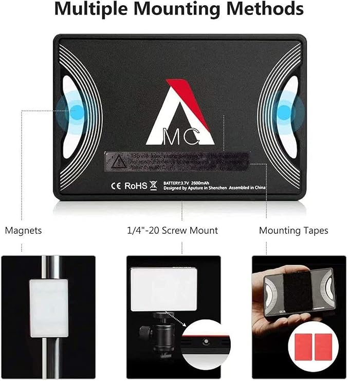 Aputure Amaran MC RGBWW Mini On Camera Video Light,3200K-6500K,CRI/TLCI 96+,HSI Mode,Support Magnetic Attraction,App with USB-C PD and Wireless Charging