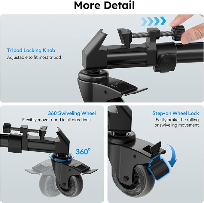 SIRUI Photography Tripod Dolly, Heavy Duty Universal Tripod Wheels with 3" Rubber Wheel, Adjustable Legs, 33lbs Capacity for DSLR Cameras Camcorder Photo Video Lighting (AM-DF02)
