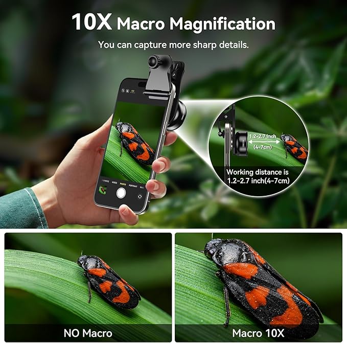 APEXEL Professional Macro Photography Lens for Smartphone, Macro Lenses for iPhone, Samsung, Galaxy, Oneplus, Android Phone(Fits for Almost All Phone), Cell Phone Lens Attachment for iPhone
