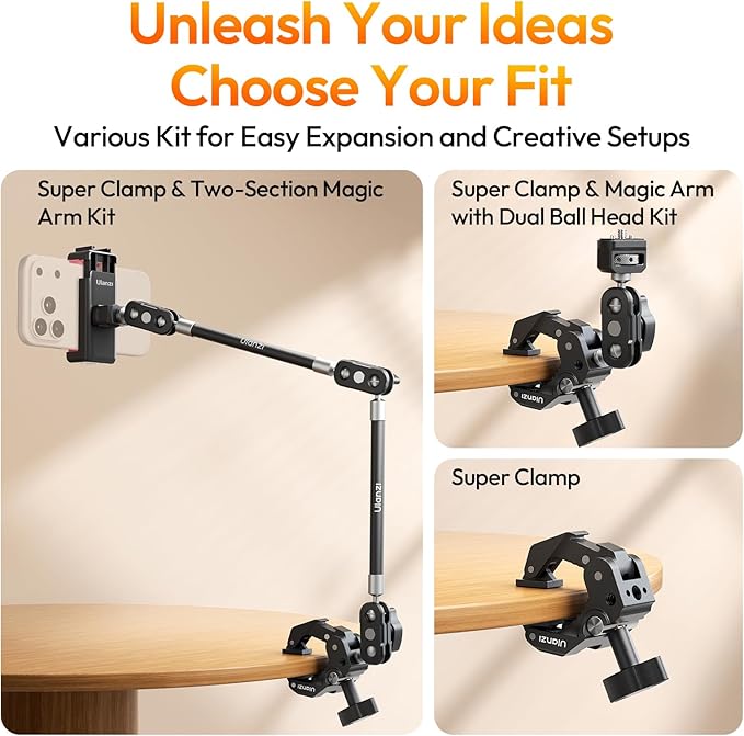 ULANZI CO78 Super Clamp Mount f Camera Rig – Multi-Point Metal Grip w 1/4" & ARRI Locating Pins + Cold Shoe Mount f Action Cam, Monitor & LED Lights, 3-Jaw Designed f Banister,Handlebar, Desk,Branches