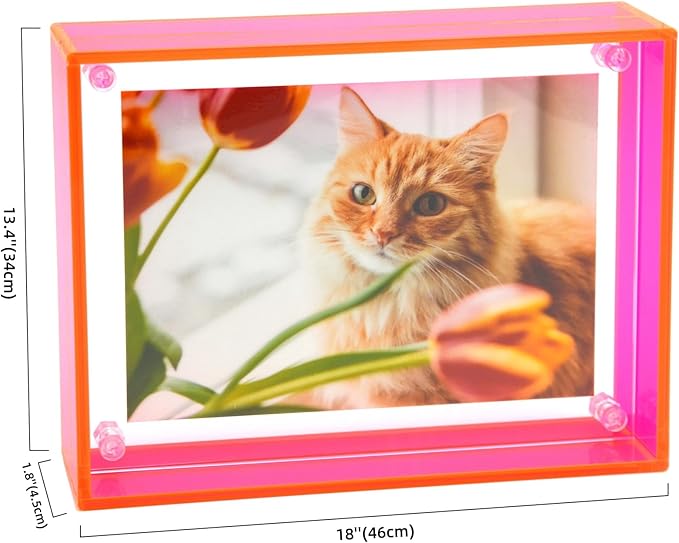 Gelite Acrylic A3 Frame to Display A3 Pictures or Smaller Mat-free Neon Floating Photo Frame for Wall and Tabletop, Neon Pink