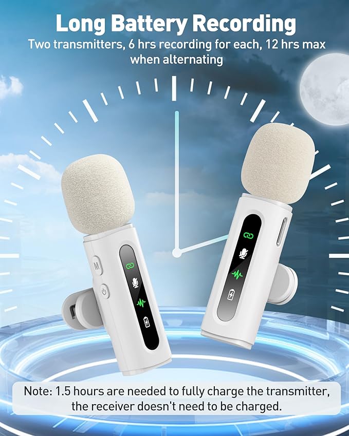 USB C Lavalier Microphone Wireless Mini Mic for Type-C Android Phone/Tablet/PC Video Recording Clip-on Mics with Rotatable Clip&Denoise Recording, Ideal for Vlog Tiktok Youtube Content Creator, White