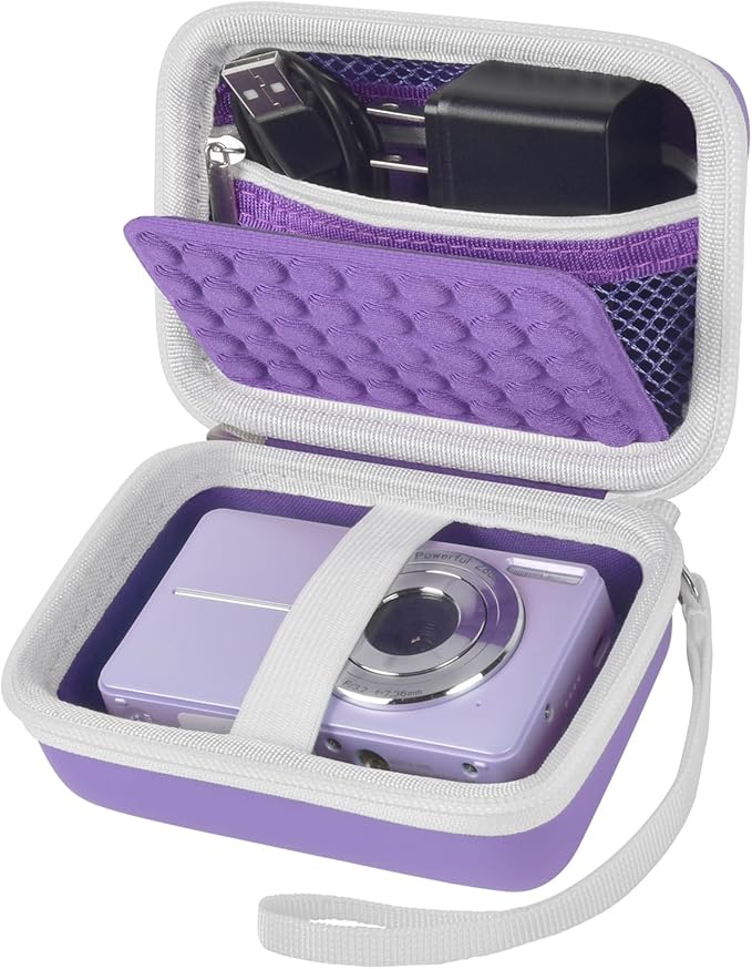 Boobowl Digital Camera Case Compatible with CAMKORY/for Lecnippy/for Lecran/for KODAK PIXPRO/for Qumcou/for WONNIE Point & Shoot Cameras, Small Compact Camera Pouch for SD Card Accessories (Purple)