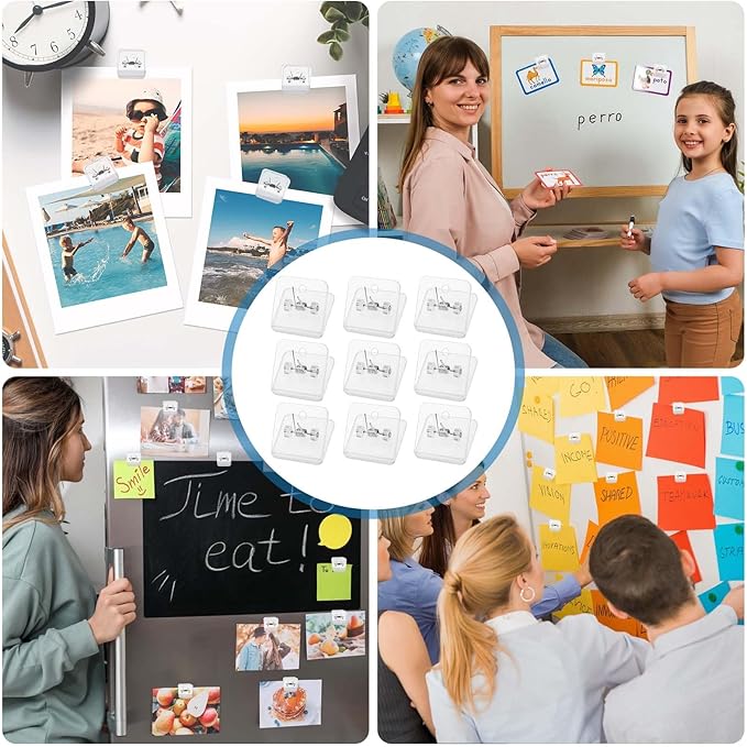 Uixitoil 100 Pieces Self Adhesive Clips Tapestry Hangers for Posters, Photos, and Postcards, Clear Sticky Clips for Office, Home, School Decorations