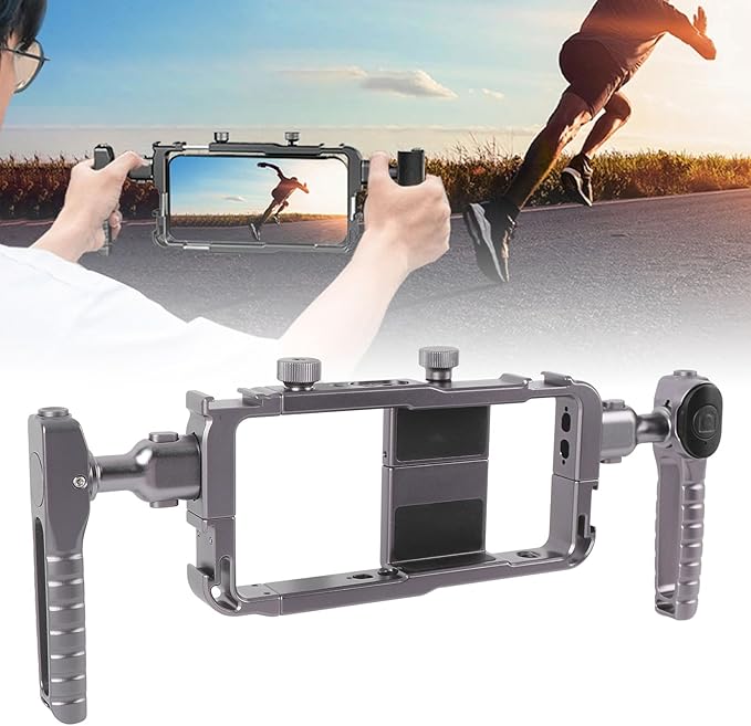 ASHATA Phone Video Rig Kit, Smartphone Stabilizer Cage with Rotatable Handle, Detachable Dual Handles Cold Shoe Mount for Android Vlogging Filmmaking