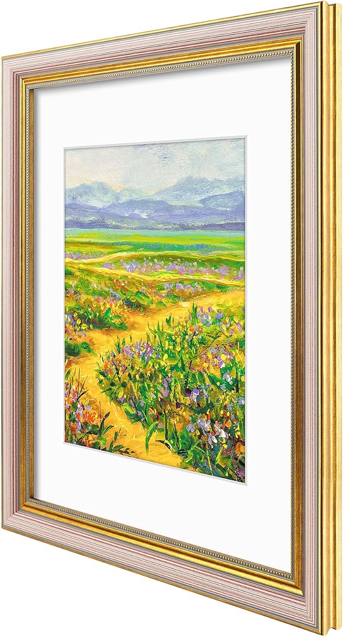 Golden State Art,11x14 Ornate Picture Frame for 8x10 Photo with Mat or 11 x 14 Prints Without Mat, Real Glass Wall Display Horizontally or Vertically (Striped Purple Gold)
