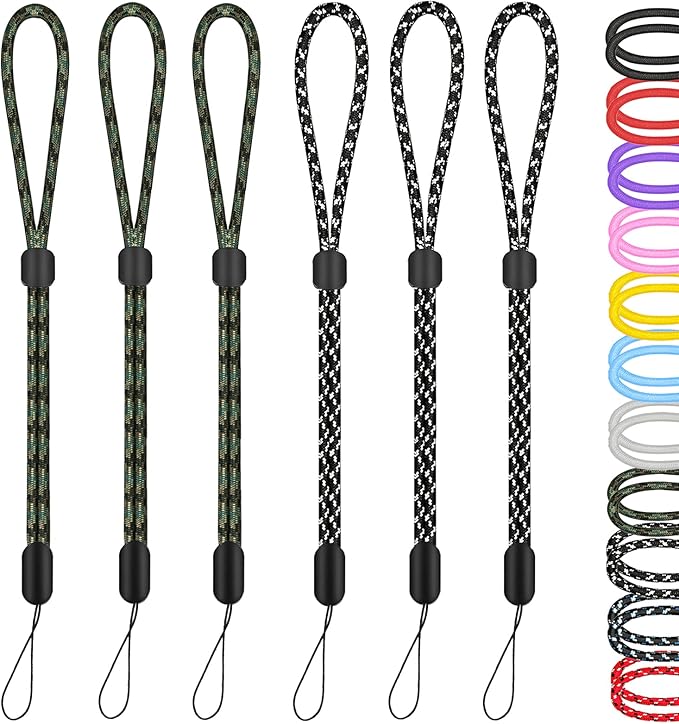 Hukado Hand Wrist Strap Lanyard, 6 Pack 8inch Adjustable Nylon Wristlet Straps Keychain String for Cell Phone Case Holder, AirPods Pro 2 2022, Camera, Key, GoPro, USB Drive, Ski Glove (Black+Green)
