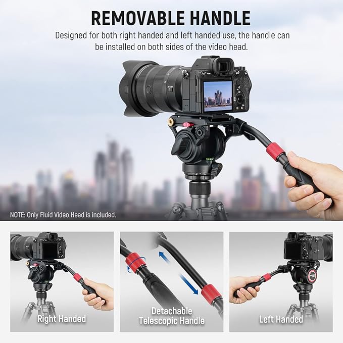 NEEWER Video Tripod Fluid Head with Quick Release Plate, Telescopic Handle & Panorama Scaled Base (⌀55mm), Max Load 13.2lb/6kg, Heavy Duty for DSLR Video Cameras, GM001