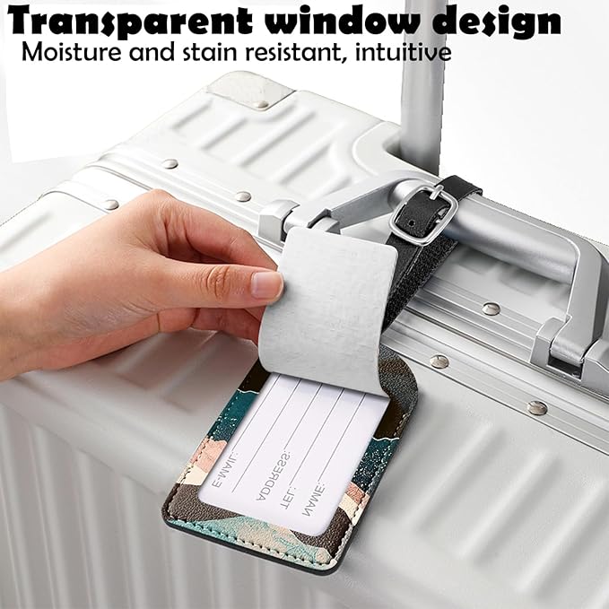 2 Pack Luggage Tag Suitcase Tags PU Leather Identifiers Privacy Cover Luggage Tags Aesthetic Cute Travel Bag Labels for Women Girls Men-Mountain