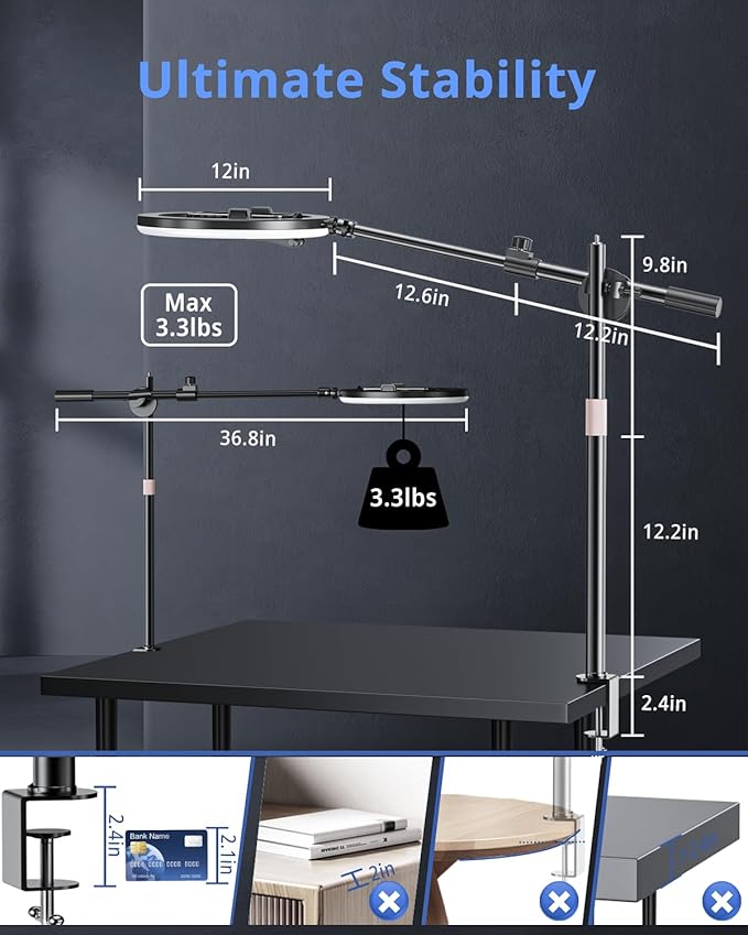 UBeesize 12" Ring Light with Overhead Phone Mount, LED Ring Light with Phone Holder and Stand, Desk Light Ring for iPhone,Cameras, Selfie Light for Live Streaming,Video Recording, Content Creation