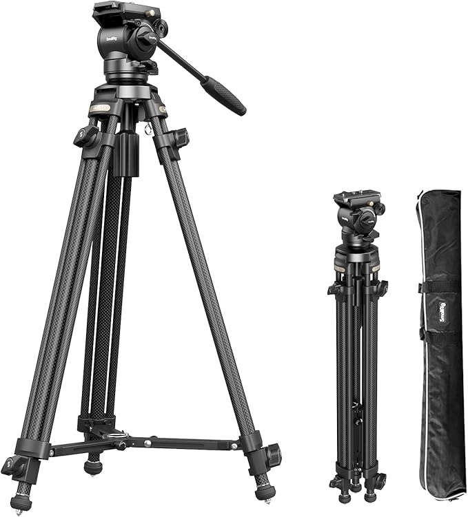 SmallRig AD-50 Heavy Duty Tripod, Carbon Fiber Video Tripod, 64" Lightweight Travel Tripods with Step-Less Damping Fluid Head, Detachable Handle, Lift Rope, Load up to 13.2lb for Camcorder, Cameras