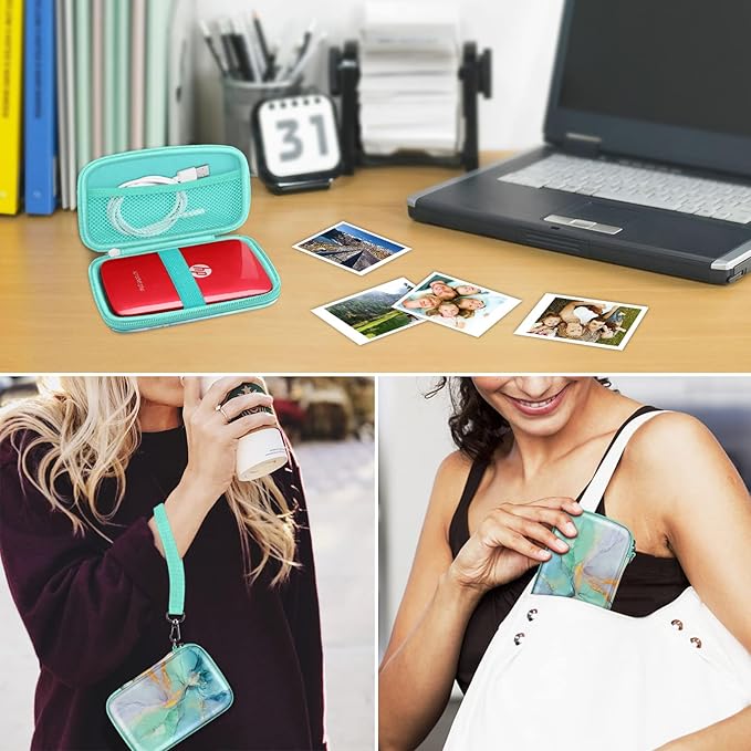 FINTIE Case for HP Sprocket Select/Sprocket Plus Smartphone Printer, Canon Ivy Mini/CLIQ 2/CLIQ+2 Instant Camera - Shockproof Hard Shell Carrying Case, Emerald Marble