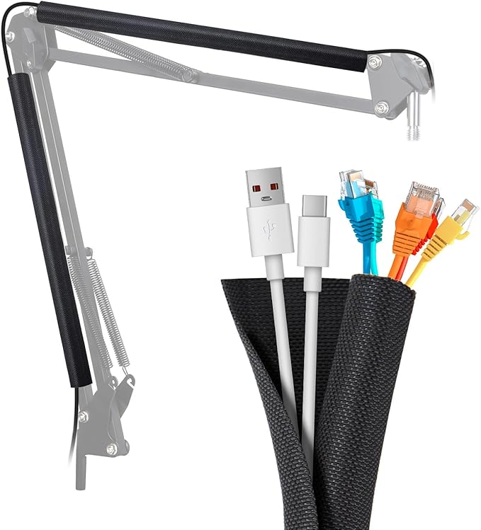 SUNMON Microphone Cable Sleeve for Mic Stand Arm, Self-Wrap Cable Cord Protector for Messy Microphone Cable Organization to Keep Mic Arm Neat and Tidy (2 Pack)