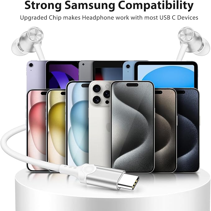 Jiunai USB C Earbuds for iPhone 17 16 15 Galaxy S25 Type C Wired Headphones with Mic in Ear Magnetic Snap S M L Ear Tips Stereo Ear Buds for Samsung S26 S24 for iPad Pro M5 Pixel 10 9 Pro Silver