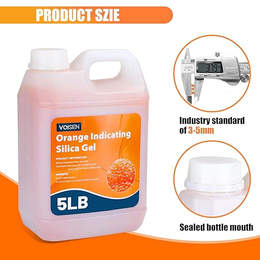 VOISEN 5 LBS Orange Indicating Silica Gel Desiccant Beads,Reusable Desiccant Industry Standard 3-5 mm,Desiccant for 3D Printer,Electronic,Clothes,Painting,Jewelry