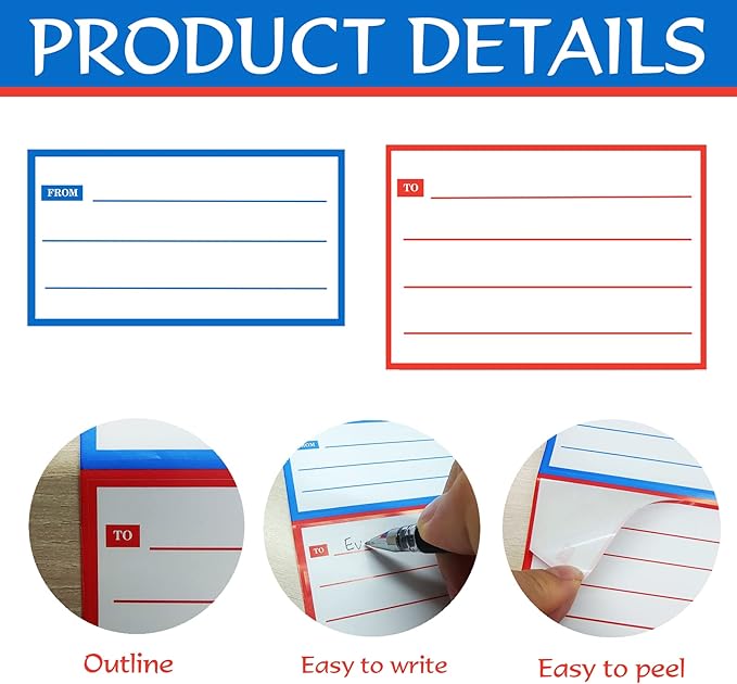 to from Return Address Mailing Labels 160pcs Blank Mail Shipping Permanent Adhesive Postage Guaranteed Stickers 4.5x3.5 Inch Handwriting to/from Gift Tags for School,Home&Office,Red Blue