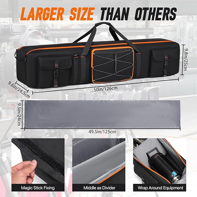 Tripod Carrying Case,50 Inch Tripod Light Stand and Photography Lighting Kit Bag,Photo Studio Equipment Large Carrying Bag with Removable Padding,for Tripods,Monopods,Speaker Stands,Mic Stand