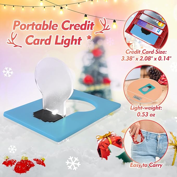 Credit Card Lights, Mini Portable Led Pocket Lamps Light Foldable Wallet Purse Lamps for Christmas Gift Party Favors, 10 pcs Light Blue Card