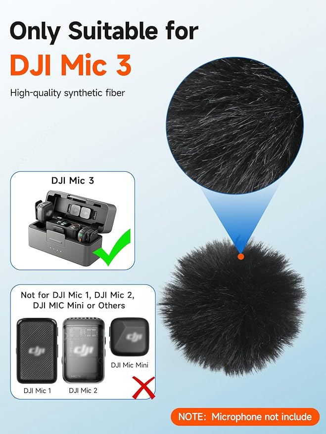 YOUSHARES Windscreen for DJI Mic 3 Transmitter (2 Pack) - Professional Wind Muff Pop Filter to Reduce Wind Noise - Easy Snap-on Design for DJI Mic 3 Wireless Microphone (Black)